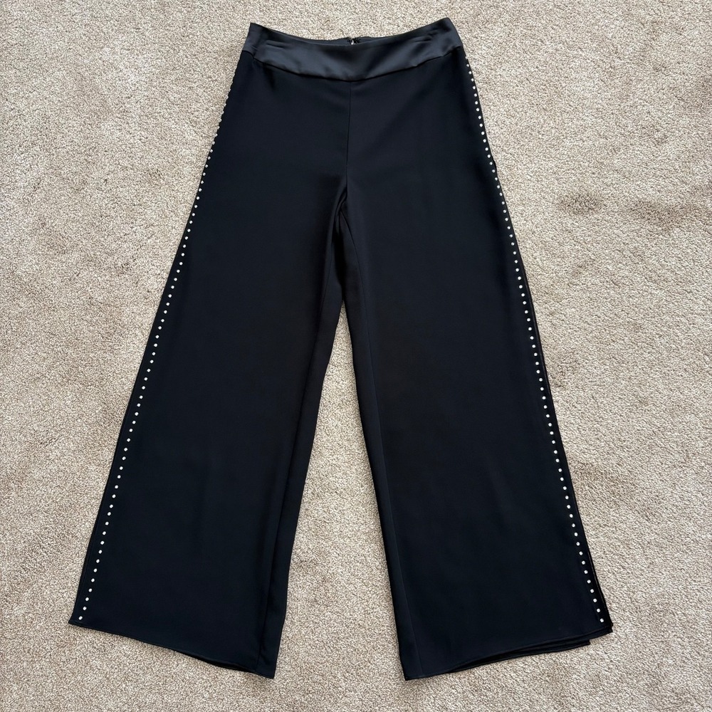 JS Collections Womens 6 Black Evening Semi-Sheer Slit Rhinestone Evening‎ Pants